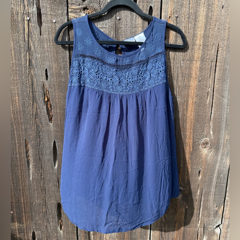 Forbidden Blue Crochet Short Sleeve Shirt Peep Back